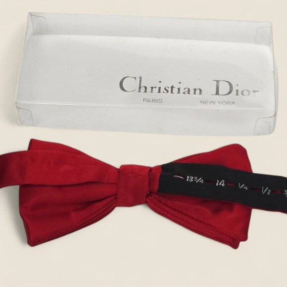 Rare Christian Dior Red Silk Bow Tie Paris Made in USA Adjustable BOXED VTG - Picture 12 of 15